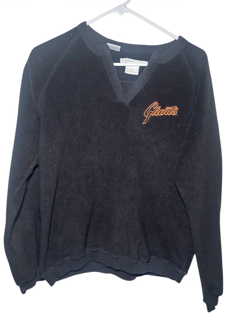 MLB Antigua San Francisco Giants Black Fleece V-Neck Pullover Sweater Baseball